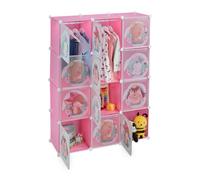 Relaxdays Armario modular infantil con rieles blanco,marrón,rosa