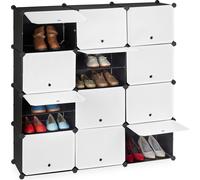 Relaxdays, armario para zapatos con 24 compartimentos con puertas, sistema de estanterías modular, fabricado en plástico y metal, dimensiones: 125 x 125 x 32 cm, color y blanco