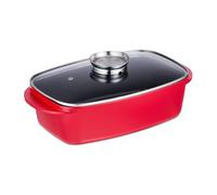 Relaxdays Asador de Horno con Tapa 5 L, Rustidera, Olla Antiadherente, con Botón de Aroma, Placa Eléctrica y Gas, Rojo