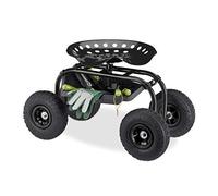 Relaxdays Asiento con Ruedas para Jardín, Jardinería y Taller, 150 kg, Altura Regulable 48-56 cm, Silla Móvil, Negro