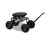 Relaxdays Asiento de Jardín con Ruedas Neumáticas, 150 kg, con Almacenamiento, para Jardinería, Acero, Negro