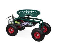 Relaxdays Asiento de Jardín con Ruedas Neumáticas, Taburete Jardinería, Altura Regulable, 150 kg, Acero, Verde