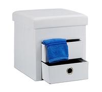 Relaxdays - Asiento Plegable con 2 cajones de Almacenamiento Hecho de Cuero Sintetico con Medidas 38 x 38 x 38 cm Ideal para almacenar revistas Juguetes pequeñas Cosas, Color Blanco