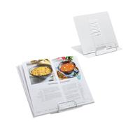Relaxdays Atril para Libros, Set 2, Soporte Recetas, Ajustable 6 Niveles, Sujetalibros con Pinza, Cocina, Acero, Blanco