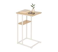 Relaxdays Auxiliar, estantes Grande y pequeño, 60 x 40 x 30 cm, Mesa para sofá y Cama, Metal y MDF, Blanco, Tablero de Fibras, Hierro