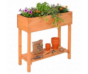 Relaxdays Bancal Elevado jardín, balcón/terraza, con Estante, Naranja | Base de madera y tela no tejida, (Al x An x Fon) 80 x 80 x 30 cm, parterre