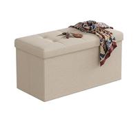 Relaxdays Banco, Almacenamiento, Tela, Plegable, Acolchado, Pasillo, Dormitorio, HBT 38 x 76 x 38 cm, Beige