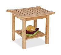 Relaxdays Banco Baño Bambú, Taburete con Balda Adicional y Asas, Banqueta Cocina o Pasillo, 45 x 55 x 40,5 cm, Natural