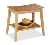 Relaxdays Banco Baño con Balda, Taburete Bambú, 45 x 51,5 x 34 cm, Banqueta con Repisa, Pasillo, Cocina o WC, Natural