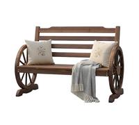Relaxdays Banco de jardín de Madera con Respaldo, Rueda de carreta, diseño rústico, 77x112x52 cm, marrón