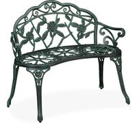 Relaxdays Banco Jardín, 2 Plazas, Terraza, Balcón, Aluminio y Hierro Fundido, 79x99x56 cm, Asiento Exterior, Negro/Verde