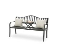 Relaxdays Banco de jardín Mesa Plegable, 3 plazas, Acero, Banco de jardín, Medidas: 90 x 150 x 57,5 cm, Antracita