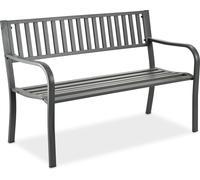 Relaxdays, banco de jardín para 2 personas, dimensiones (alto x ancho x profundidad): 82 x 127,5 x 59,5 cm, acero, banco para jardín, terraza, balcón o parque, color gris