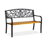 Relaxdays Banco de jardín retro de metal y madera marrón claro,negro