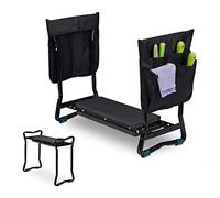 Relaxdays Banco de Rodillas Jardín, Plegable, 150 kg, Incluye 2 Bolsillos, Taburete Apoyarodillas, 50x60x27,5 cm, Negro