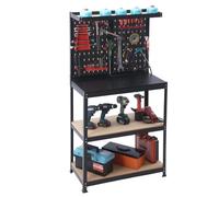 Relaxdays Banco de taller con panel y accesorios marrón claro,rojo,negro