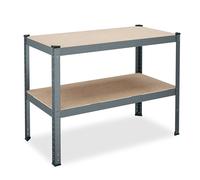 Relaxdays Banco de Trabajo, para hasta 150 kg, Mesa Taller, 2 Niveles Ajustables, 90x120x60 cm, Acero y MDF, Antracita
