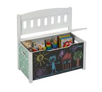 Relaxdays Banco infantil con almacenaje y pizarra blanco,verde,negro
