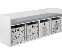 Relaxdays Banco infantil con 4 cajas blanco,gris