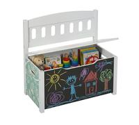 Relaxdays Banco infantil con almacenaje y pizarra blanco,verde,negro