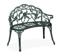 Relaxdays Banco Jardín, 2 Plazas, Terraza, Balcón, Aluminio y Hierro Fundido, 79x99x56 cm, Asiento Exterior, Negro/Verde
