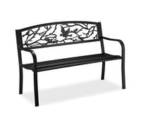 Relaxdays Banco Jardín, Adornos Pájaros, 2 Personas, Asiento Vintage, Balcón y Terraza, Acero, 87x127x57 cm, Romántico