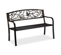 Relaxdays Banco Jardín, Adornos Pájaros, 2 Personas, Asiento Vintage, Balcón y Terraza, Acero, 87x127x57 cm, Romántico