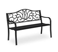 Relaxdays Banco Jardín Antiguo, 2 Personas, Asiento Balcón y Terraza, Banca Exterior Metal, 90x127,5x63cm, Acero, Negro