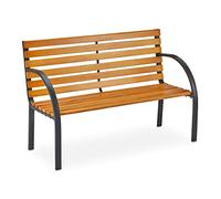 Relaxdays Banco de jardín madera armazón de acero marrón claro,negro