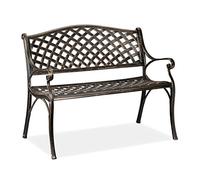 Relaxdays Banco Jardín, Balcón y Porche, 2 Personas, Diseño Antiguo, Asiento de Aluminio, 82x102x60 cm, Negro y Bronce