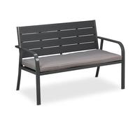Relaxdays Banco Jardín con Cojín, Efecto Madera, 2 Plazas, Asiento Exterior Resistente, 78 x 118 x 66 cm, Gris