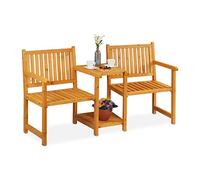 Relaxdays Banco Jardín con Mesa Integrada, 2 Plazas, Asiento Exterior Madera, Balcón y Terraza, 86x161x61 cm, Natural