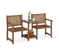 Relaxdays Banco Jardín con Mesa Integrada, 2 Plazas, Asiento Exterior Madera, Balcón y Terraza, 86x161x61 cm, Marrón
