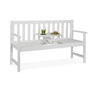 Relaxdays Banco Jardín con Mesa Integrada, 3 Plazas, Asiento Madera Resistente, Balcón o Terraza, 90x152x56 cm, Blanco
