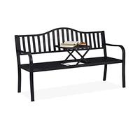 Relaxdays Banco jardín con mesa plegable negro