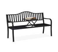 Relaxdays Banco jardín con mesa plegable negro