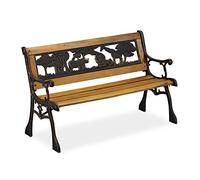 Relaxdays Banco Jardín Infantil, Diseño Animales África, Carga 50 kg, Madera y Hierro, 51 x 83 x 37 cm, Natural/Negro