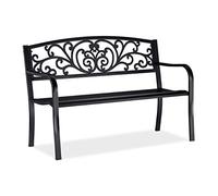 Relaxdays Banco Jardín y Terraza, 2 Plazas, Adornos Estilo Vintage, para Terraza, Balcón, 86,5 x 127 x 60 cm, Negro