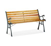 Relaxdays Banco Jardín y Terraza de 2 Plazas, Madera y Hierro Fundido, Marrón, 73,5 x 126 x 52,5 cm
