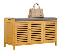 Relaxdays Banco para Zapatos, Asiento Acolchado, bambú, Color Natural/Gris | 3 compartimentos, 50x90x35 cm, recibidor
