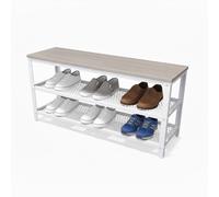 Relaxdays Banco para zapatos con 2 estantes blanco,marrón claro
