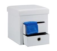 Relaxdays Banco plegable con cajones símil cuero blanco,plata