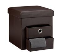 Relaxdays Banco plegable con cajones símil cuero marrón oscuro,plata