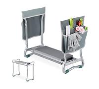 Relaxdays Banco Rodillas Jardín, Plegable, Protege Articulaciones, 150 kg, Bolsillos, Taburete Apoyarodillas, Plata/Gris
