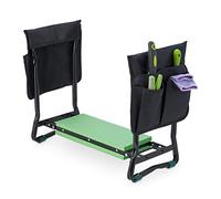 Relaxdays Banco Rodillas Jardín, Plegable, Protege Articulaciones, 150kg, Bolsillos, Taburete Apoyarodillas, Negro/Verde