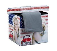 Relaxdays Banco Taburete con Baúl, Cuero Sintético, 38 x 38 x 38 cm, carga 300Kg, Almacenamiento, Diseño Marilyn Monroe