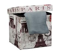 Relaxdays Banco Taburete con Baúl, Cuero Sintético, 38 x 38 x 38 cm, Carga máx. 300 Kg, Almacenamiento, Diseño París