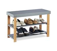 Relaxdays, Banco Zapatero, 2 Niveles, para Sentarse, Bambú con Vetas Naturales, 45 x 70 x 28,5 cm, Gris