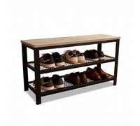 Relaxdays Banco Zapatero 6 Pares, 45x73x30 cm (Al x An x F), 2 estantes Rejilla, Efecto Madera, marrón Claro/Negro