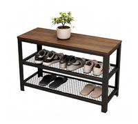 Relaxdays Banco Zapatero, 6 Pares, AlxAnxF 45x73x30 cm, 2 estantes Rejilla, Asiento Efecto Madera, marrón/Negro
